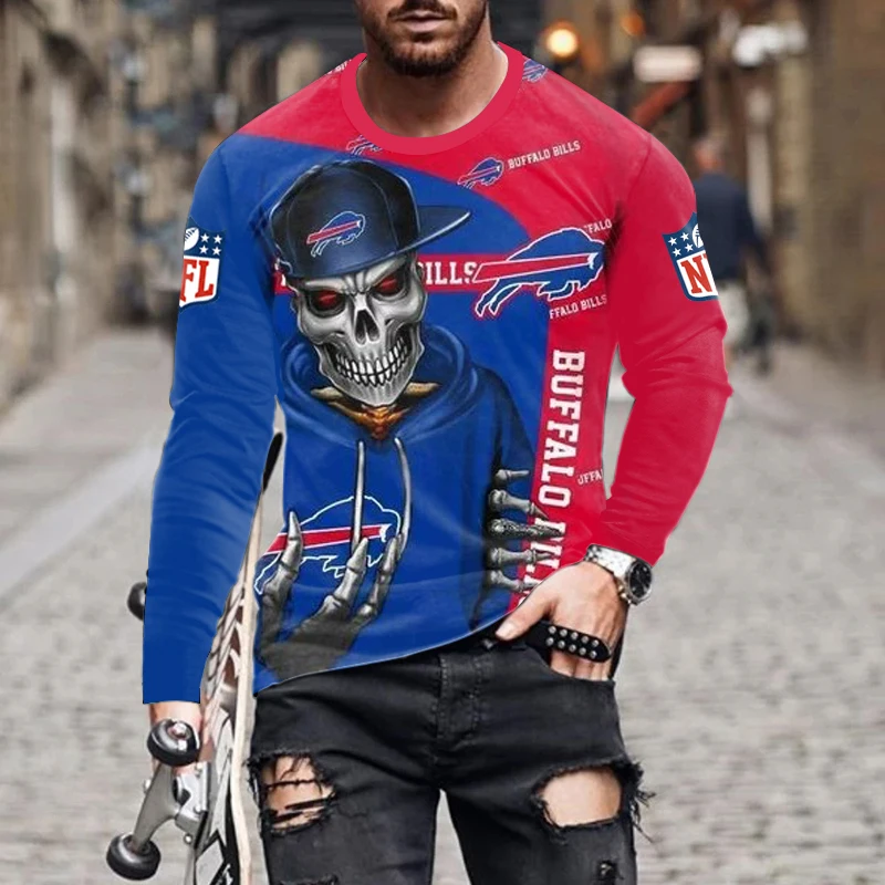 Printed Long Sleeve T-shirt 3d Men's Autumn Fashion Skull Shirt Hip Hop Street American Loose Top Vintage Oversized T-shirt 5xl