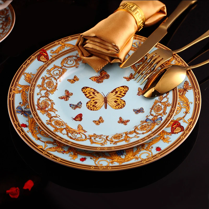 European Style Bone Porcelain Tableware Set With Coffee Cup Dinner Dessert Plate Set Creativity Butterfly Design Food Dishes