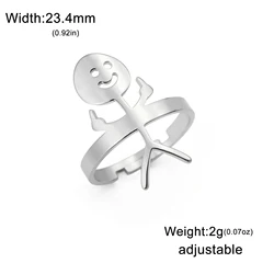 Gold Tone Stainless Steel Adjustable Stickman Ring - Hiphop Punk Jewelry - Resizable (Style 1 - Steel Color)