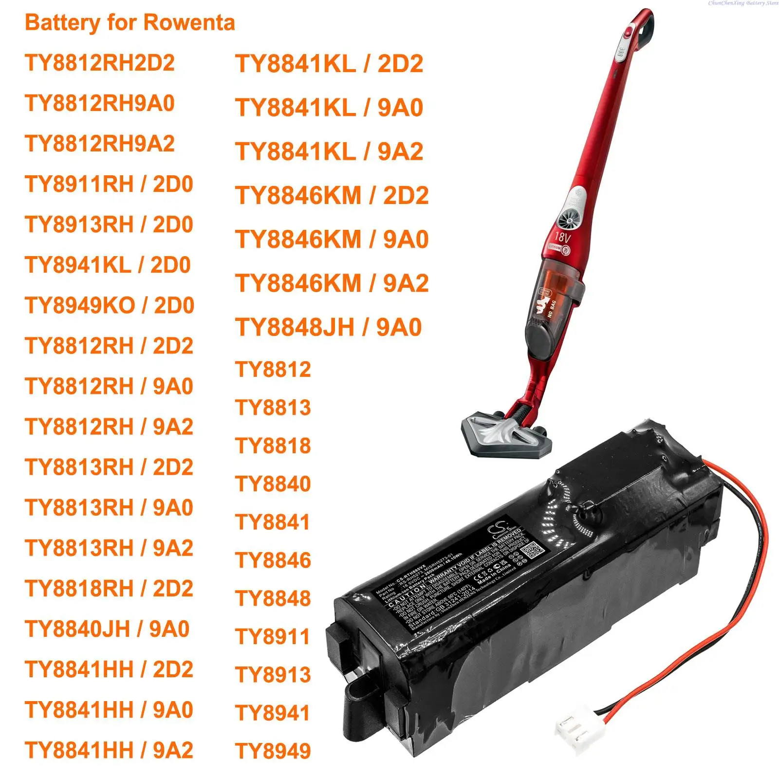 

2600mAh Vacuum Battery for Rowenta TY8813,TY8818,TY8840,TY8841,TY8846,TY8848,TY8911,TY8913,TY8941,TY8949,TY8812