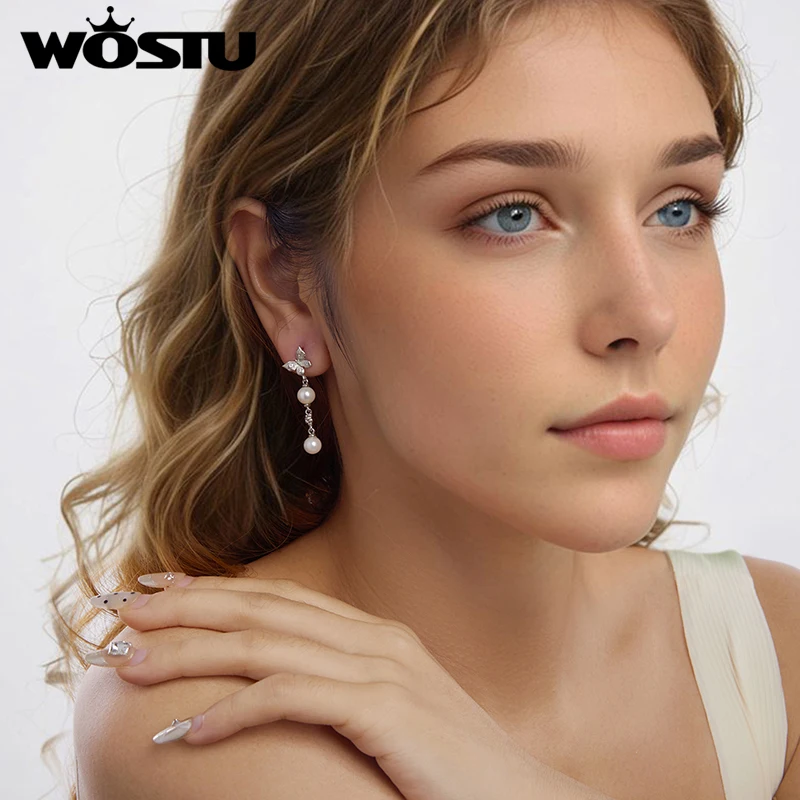 925 Sterling Silver Pearl Butterfly Stud Earrings Quality Shell Pearl Earring For Women Fine Jewelry Party Date Daily Gift