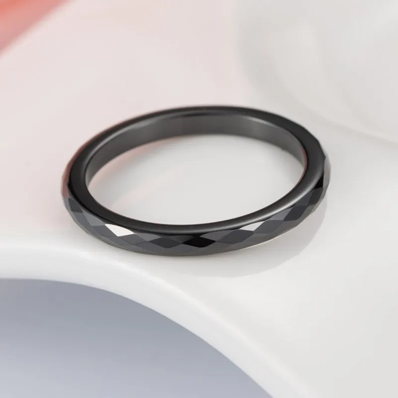 3mm Thin White/Black Faceted Ceramic Ring Wedding Band for Women Men Size 4-12 6
