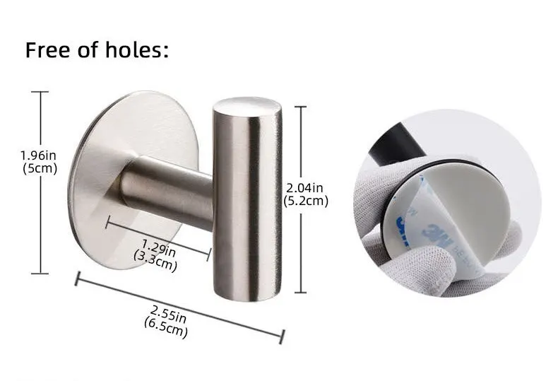 Description Picture 5 of itemStainless Steel Robe Hook Adhesive Wall Hook Towel Hook for Bathroom Kitchen Garage Heavy Duty Wall Mounted Kitchen Hardware