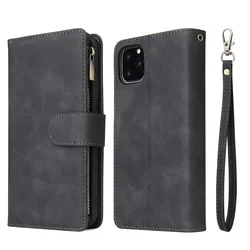 Leather Zipper Wallet Case with Card Slots and Magnetic Flip Cover - iPhone 13 (Black)