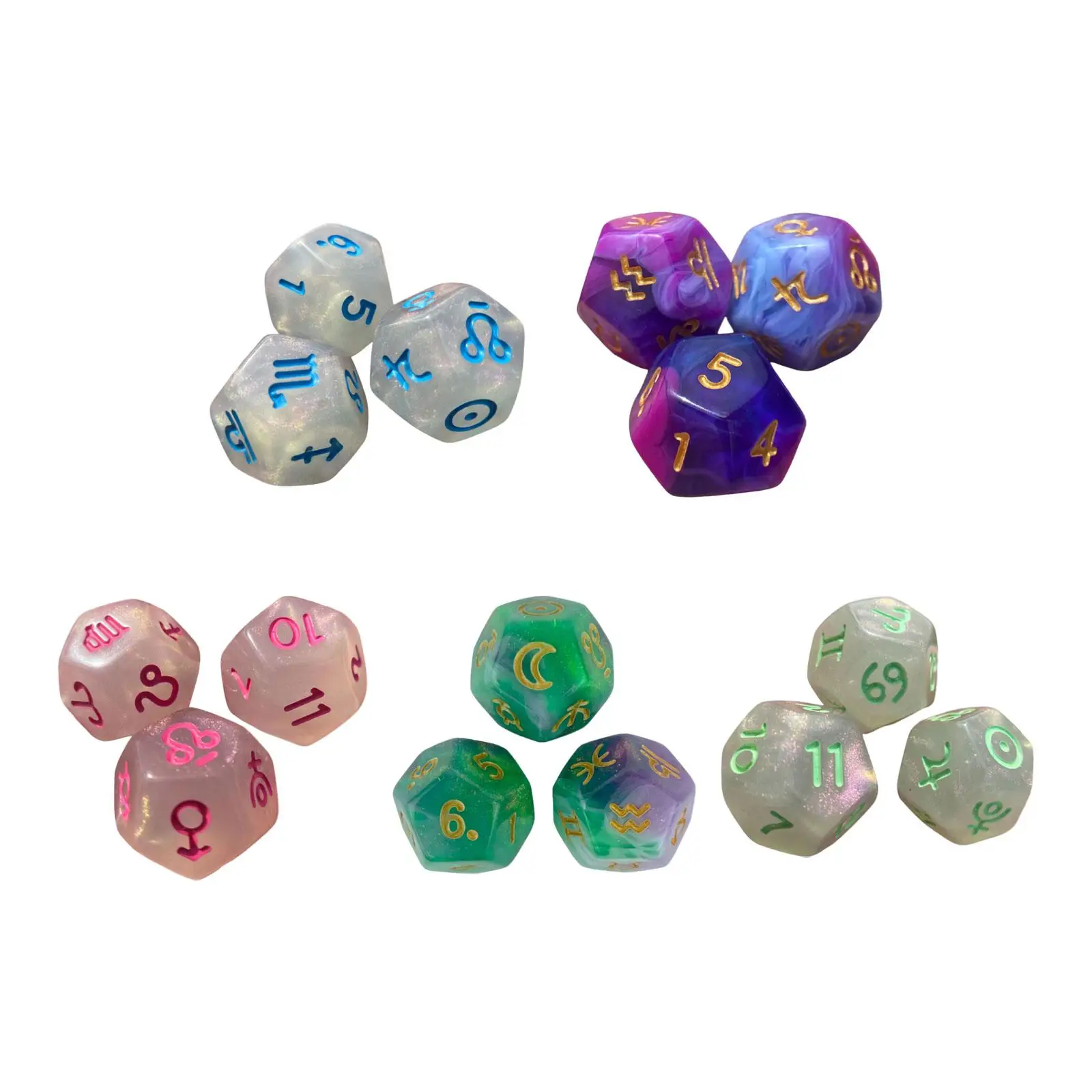 

3 Pieces Constellation Dices Entertainment Toys Party Supplies Polyhedral Dices for Party Bar KTV Board Game Role Playing Game