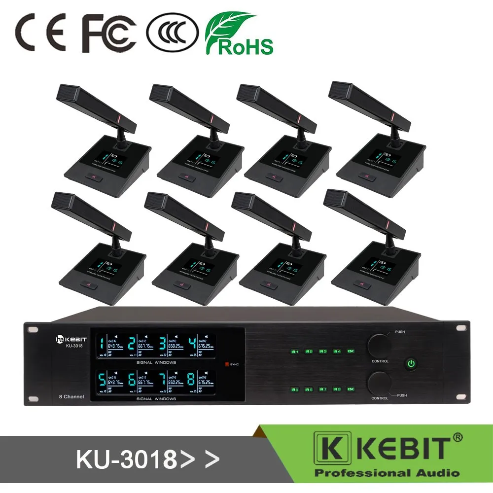 KEBIT KU-3018 8 채널 uhf 마이크 무선 휴대용 전문 주파수 산업용 헤드셋 마이크
