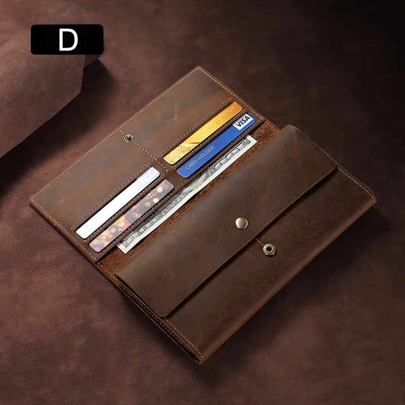 Leather Wallet Men Retro Crazy Horse Coffee Short/Long Purse Cowhide Money Clips Trend Male Clutch Father Friend Festival Gift