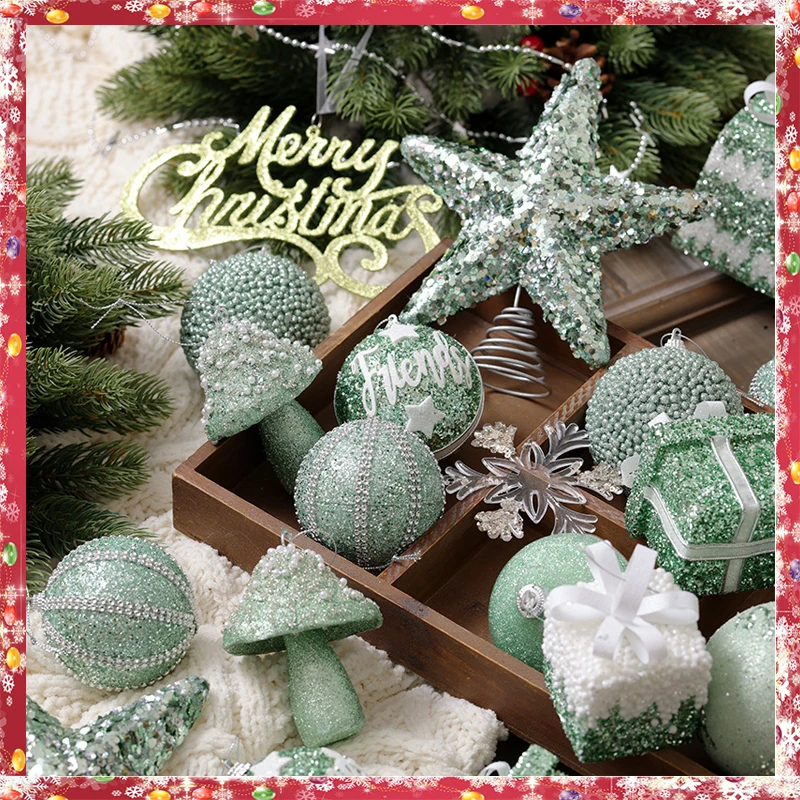 New Green Champagne Christmas Hand Painted Colorful Balls Bauble Xmas Party Hanging Decorations Home Ornaments Scene Arrangement