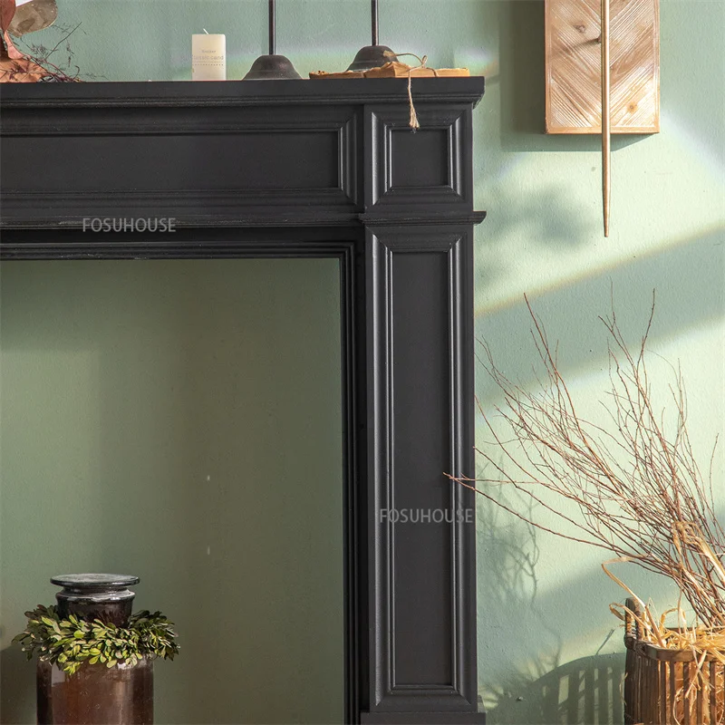 Nordic Solid Wood Fireplace Cabinets Retro Homestay Living Room Background Wall Decorative European Console Table Storage Shelf