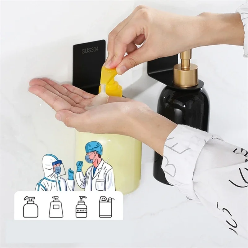 Hanging Hanger Wall No Drill Paste Bracket Shampoo Soap Liquid Bottle Holder Stand Hook Shower Gel Bottle Rack Hook 5
