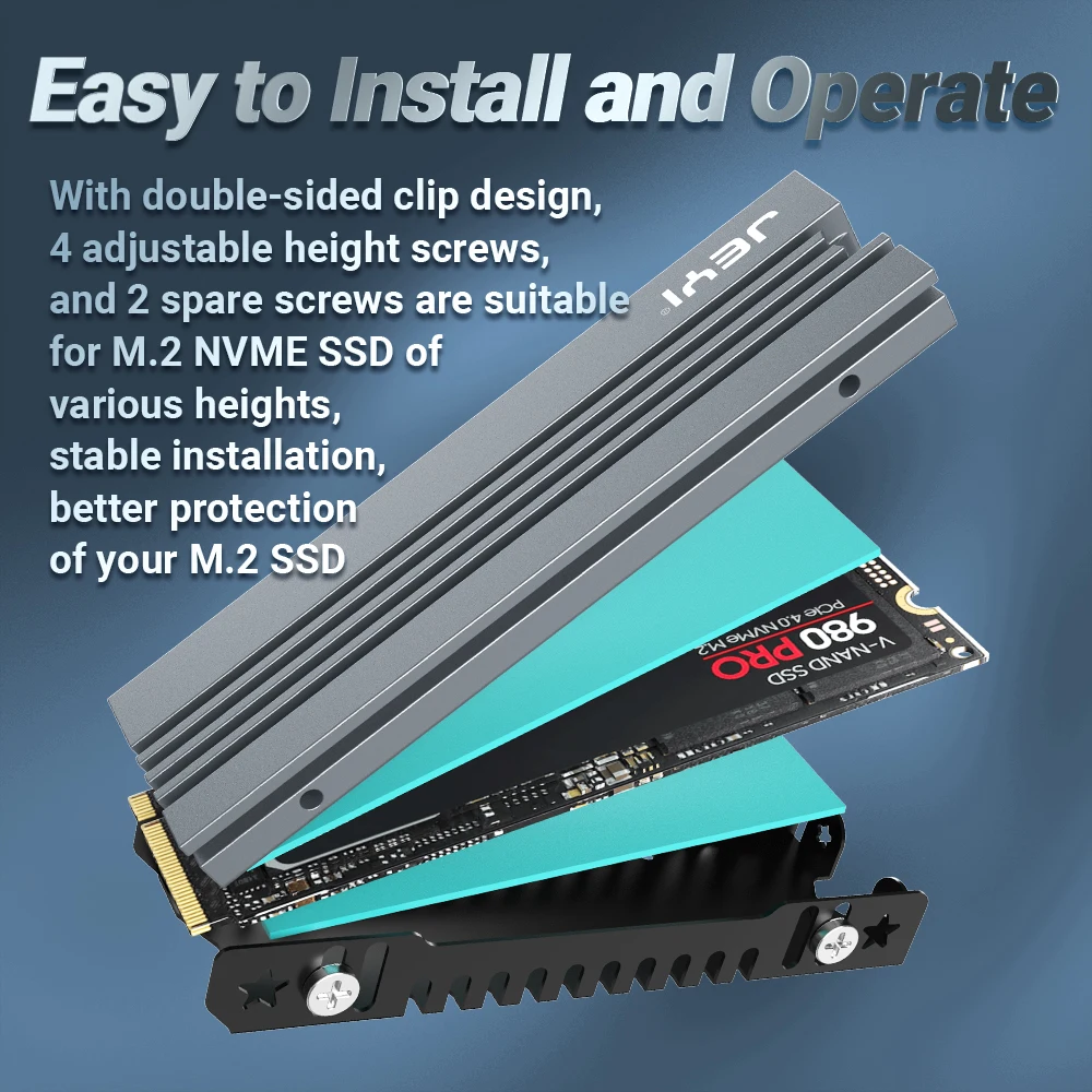 SSD Heatsink JEYI M.2 2280 NVME NGFF Cooling Full Aluminum with Thermal Silicone Pad for Motherboard / PS5