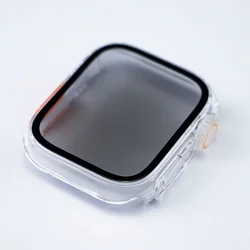 Ultra Privacy Tempered Glass Screen Protector with Enhanced Apple Watch Case Cover for Series 456 se 44mm (Transparen)