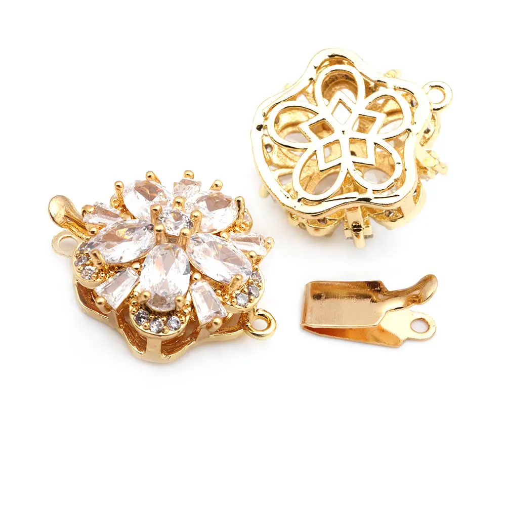 4 juegos de collares de flores de latón y circonio de Color dorado de 18K, cierres de conexión, suministros de joyería Diy de alta calidad - details 14