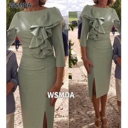 Simple Sheath Mother of the Bride Dresses Plus Size Knee Length 3/4 Sleeves Mothers Dresses for Wedding vestido de madrinha