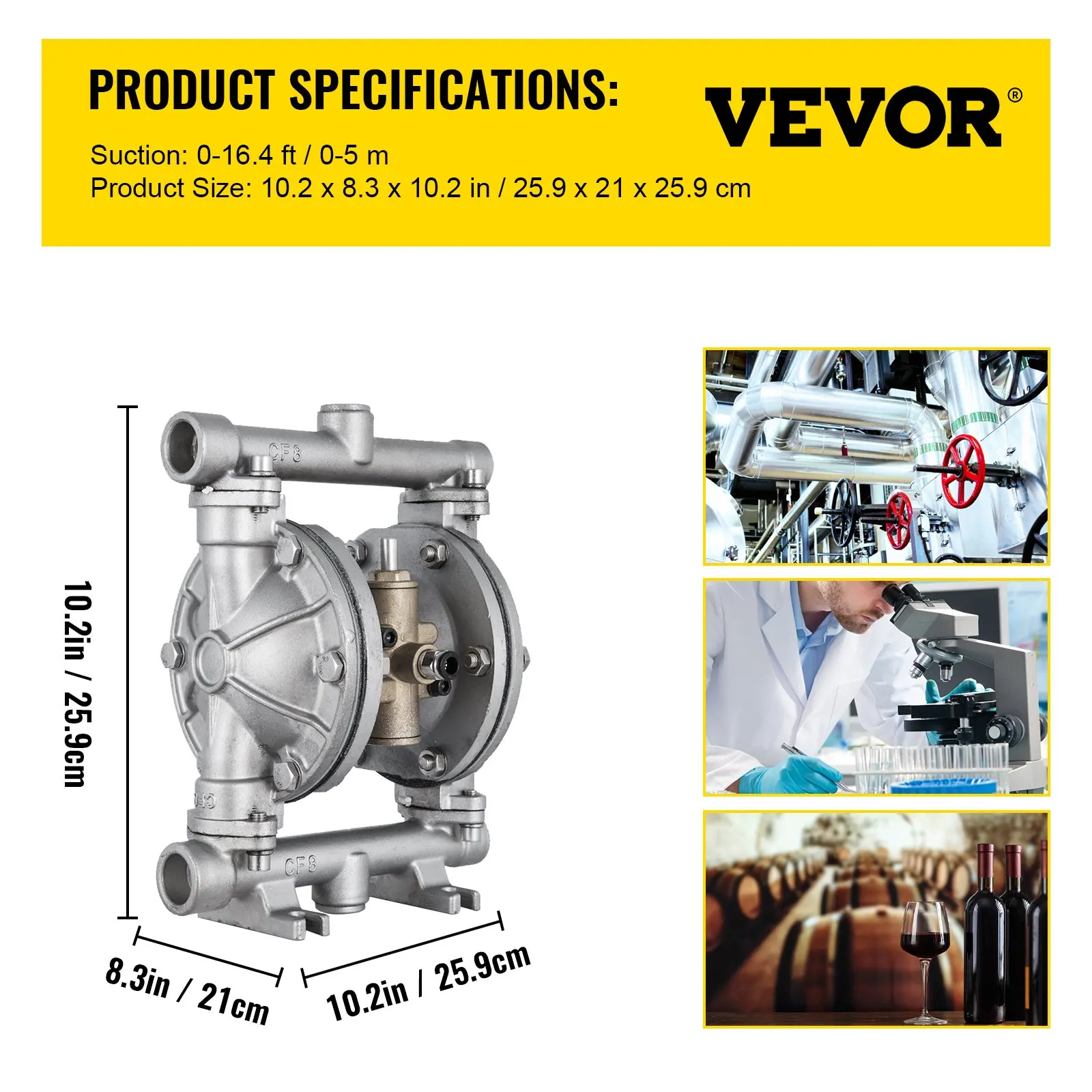 Vevor Kompressor Druckluft-Doppelmembranpumpe, 200 L/min, Max. 7,9 Bar, Pneumatische Transferpumpe Mit 2 Getriebeöl Pumpe