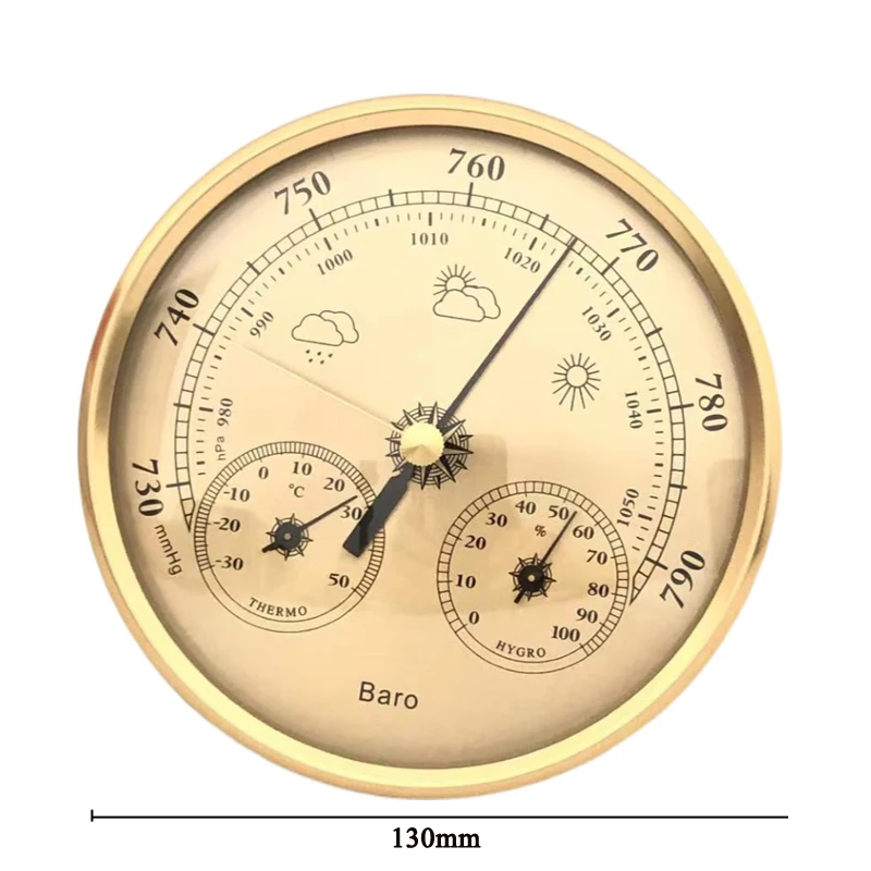 130mm Sliver 3 in 1 Barometer Weather Station Indoor Outdoor Use