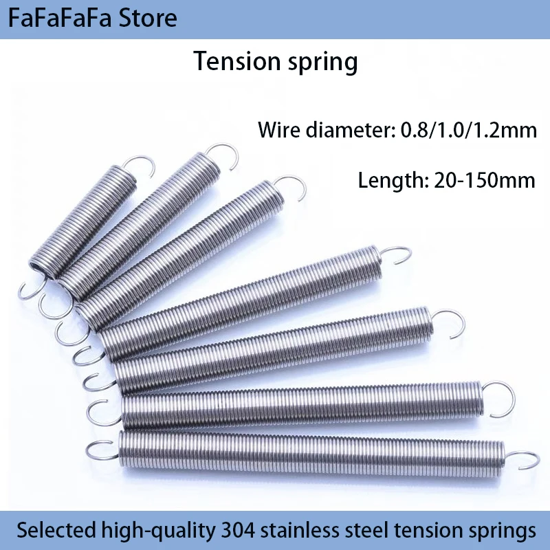 

304 Stainless Steel S-shaped Open Hook Tension Cylindrical Spiral Pull Back Tension Spring Steel Wire Diameter 0.8mm 1.0mm 1.2mm