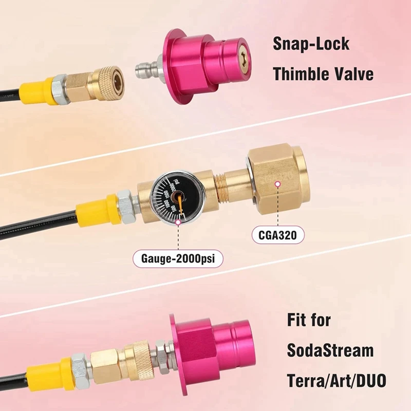 Soda Machine Co2 Adapter Quick Connector Adapter Hose For Terra DUO Art Gaia Aqua Fizz Series (60Inch) For CGA320 Valve
