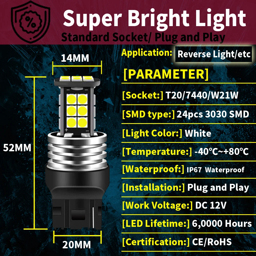 T20 W21W 7440 CANBus LED Bulb Back-up Reverse Lights