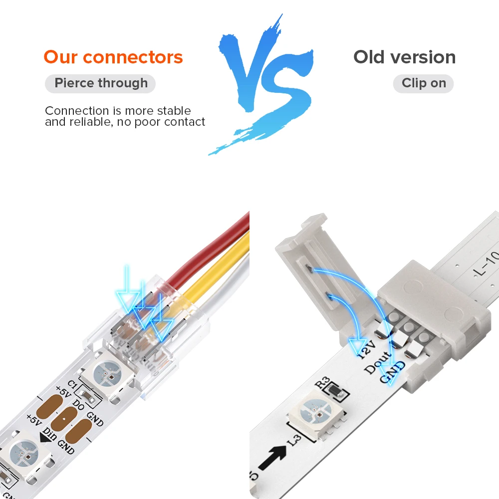 Solderless Cover Connector 15cm Wire 12pcs for FCOB DIM CCT RGB WS2812B WS2811 WS2815 5050 RGBW RGBCCT SMD LED Strip wire connector terminals,wire connector,electrical connectors,led strip connectors,electrical connector,led connectors,cable connector