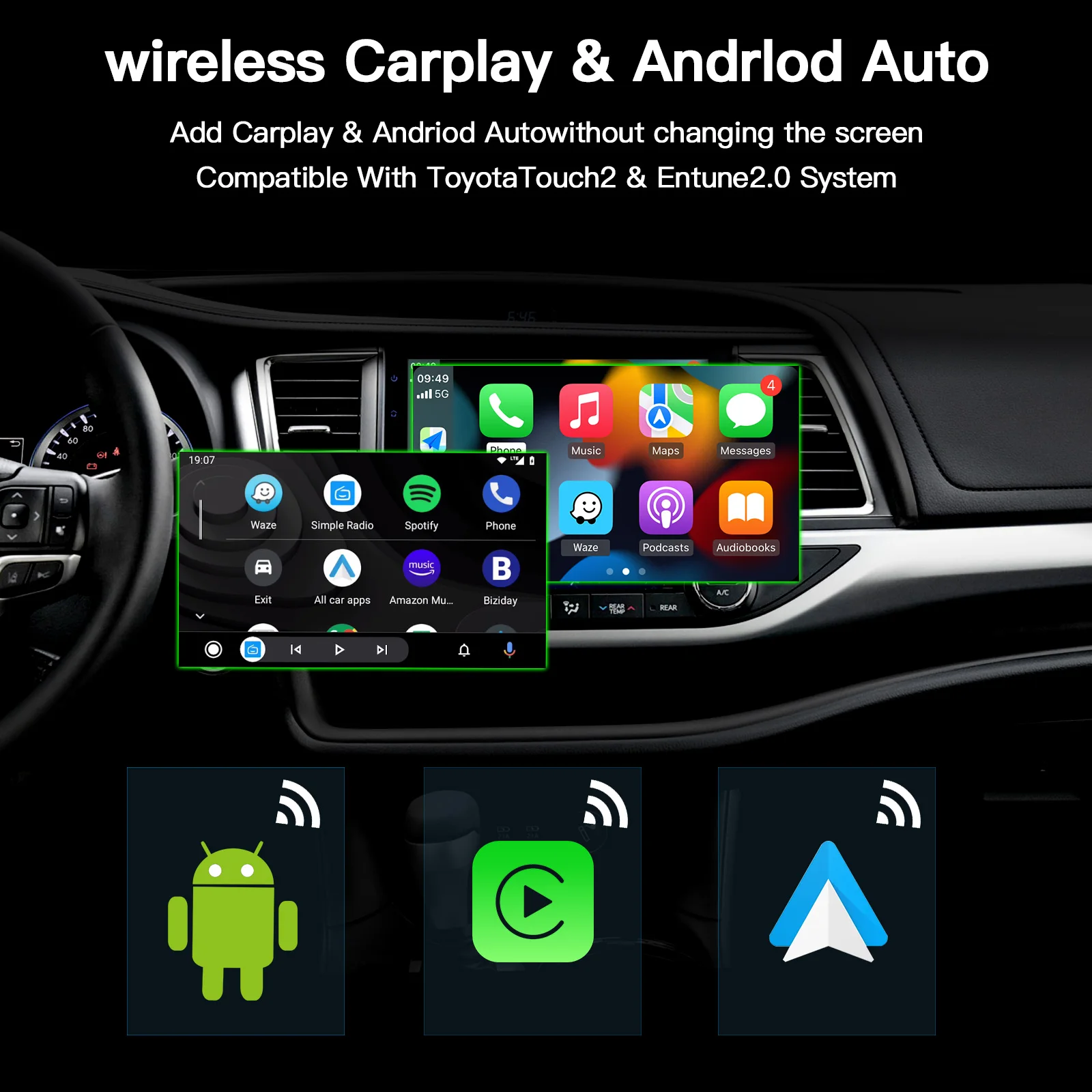 CARABC Wireless Carplay Android Auto Per TOYOTA Camry CHR RAV4 Corolla Tacoma Tundra Highlander Prius 4Runner Yaris Modulo - immagine 6