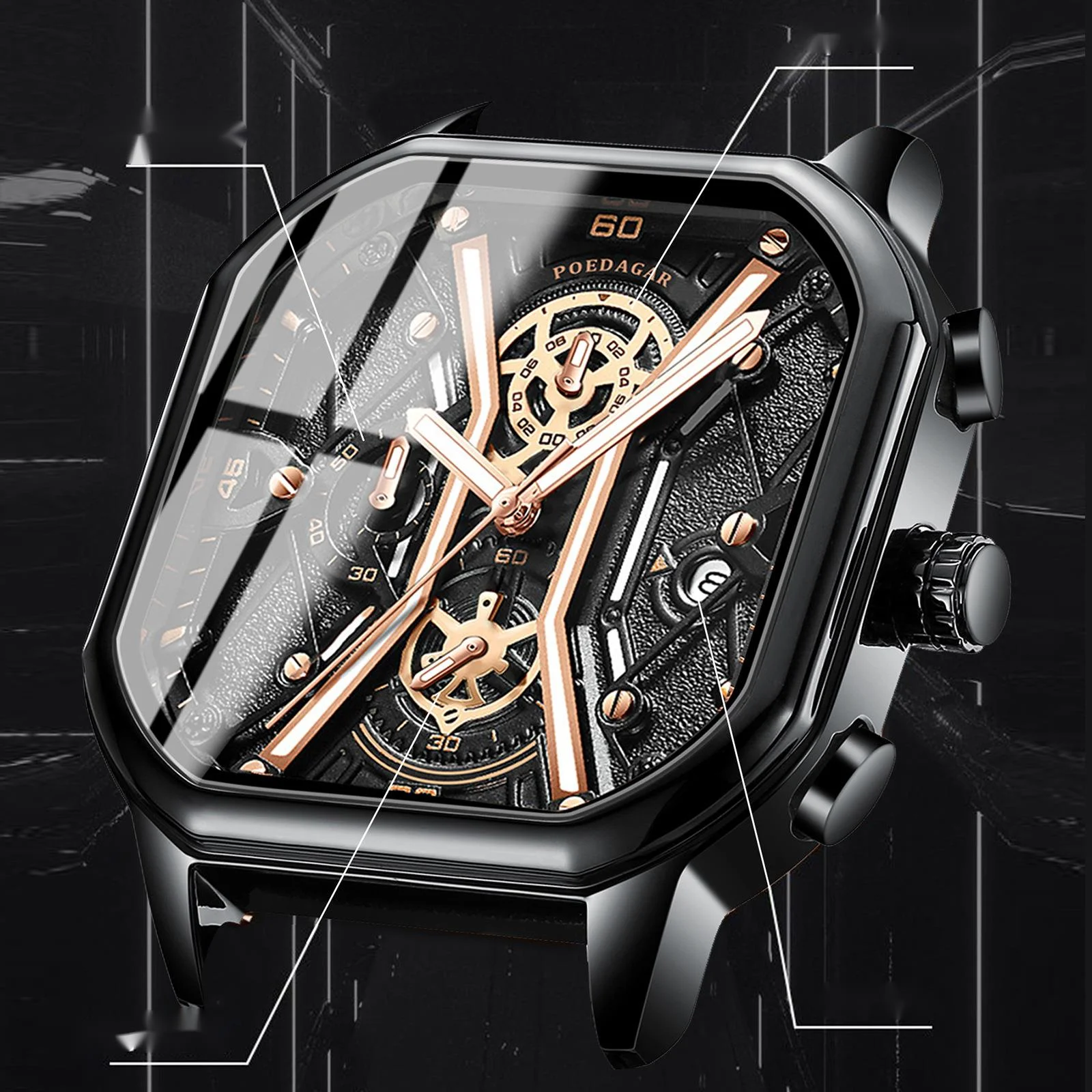 Herr klocka quartz multifunktionell med lysande visare swiss_voghion.com