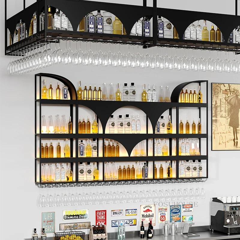 Creative Iron Wine Rack Cabinet Bar Wall Modern Hanger Wine Display Cabinets Restaurant Background Stojak Na Wino Decoration