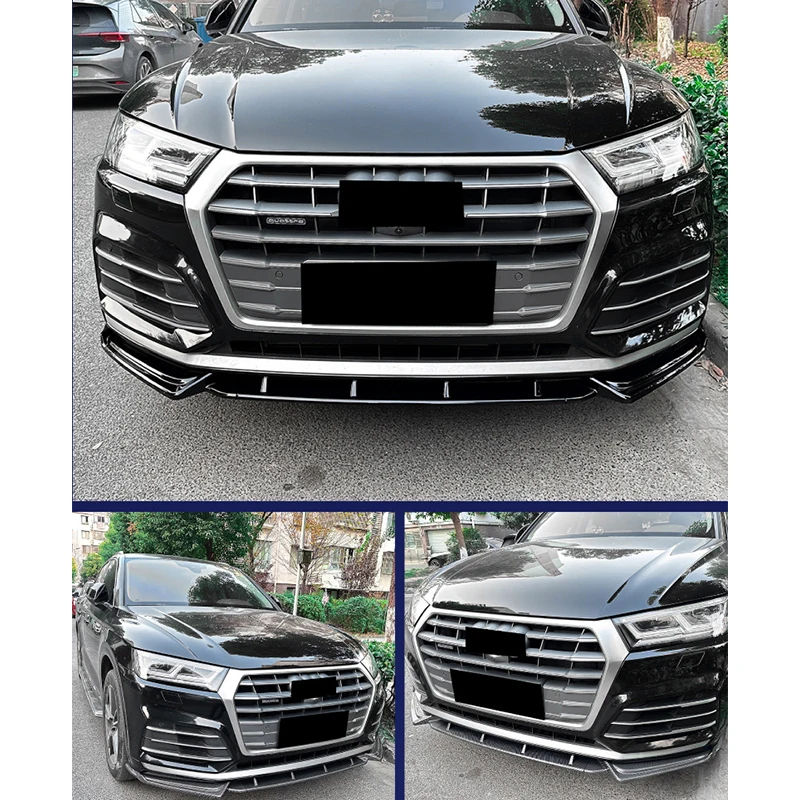 아우디 Q5 FY 2018-2020 블랙 카본 ABS 프론트 범퍼 립 스포일러 바디킷 3PCS 범퍼 보호