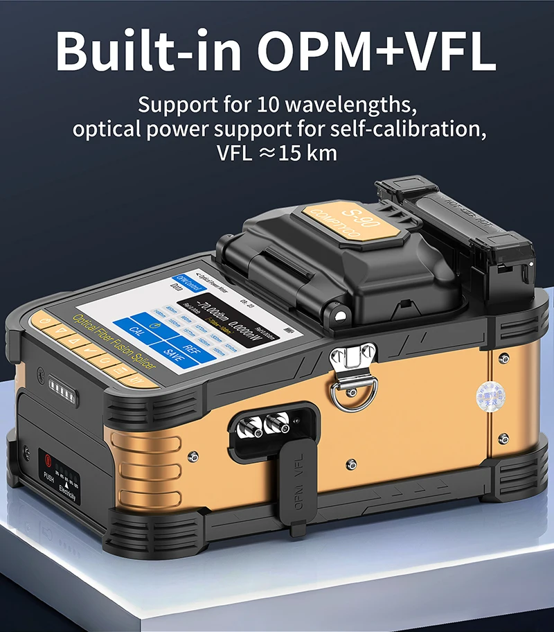 S-90 Fiber Optic Fusion Splicer 6 Motors Multilingual Touch Screen FTTH Optical