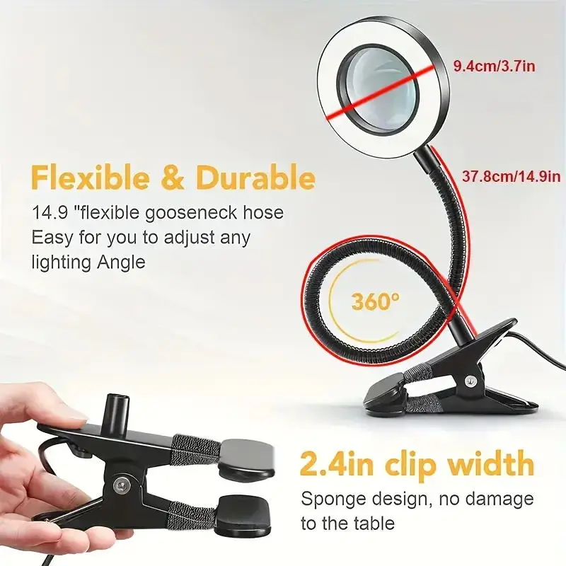 5X Magnifying LED Desk Lamp 3 Color Modes 10 Brightness Levels USB Powered Perfect for Diamond Painting Reading diamond painting