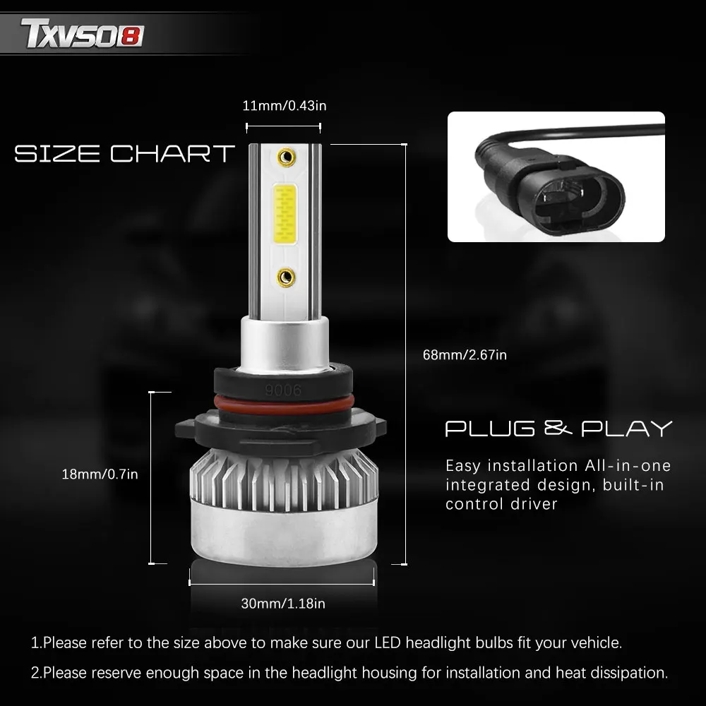 자동차 운전 전구, 매우 밝은 LED 헤드라이트, 백색 조명, 9006/HB4, 110W, 6000K, 자동차 조명, 자동차 액세서리