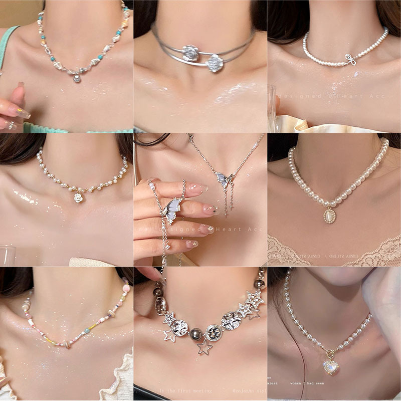 High-end Butterfly Pearl Necklace for Women Clavicle Chain Trendy Jewelry Accessory