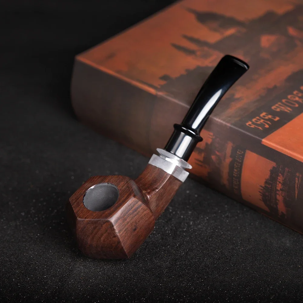 Ebony Handmade Smooth Tobacco Pipe 9mm Activated Carbon Filter Wood Smoking Pipes Cigar Tube Smoke Cigarette Smoking Accessories tobacco pipe tobacco smoking accessories