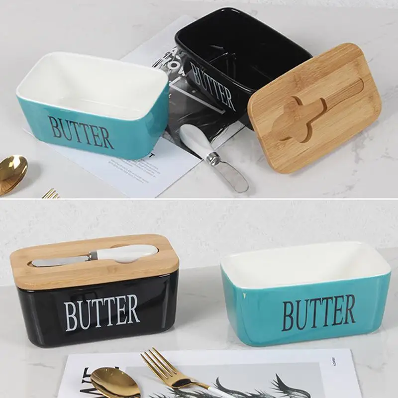 Butter Sealing Box With Lid Ceramic Cheese Trays Kitchen Dish