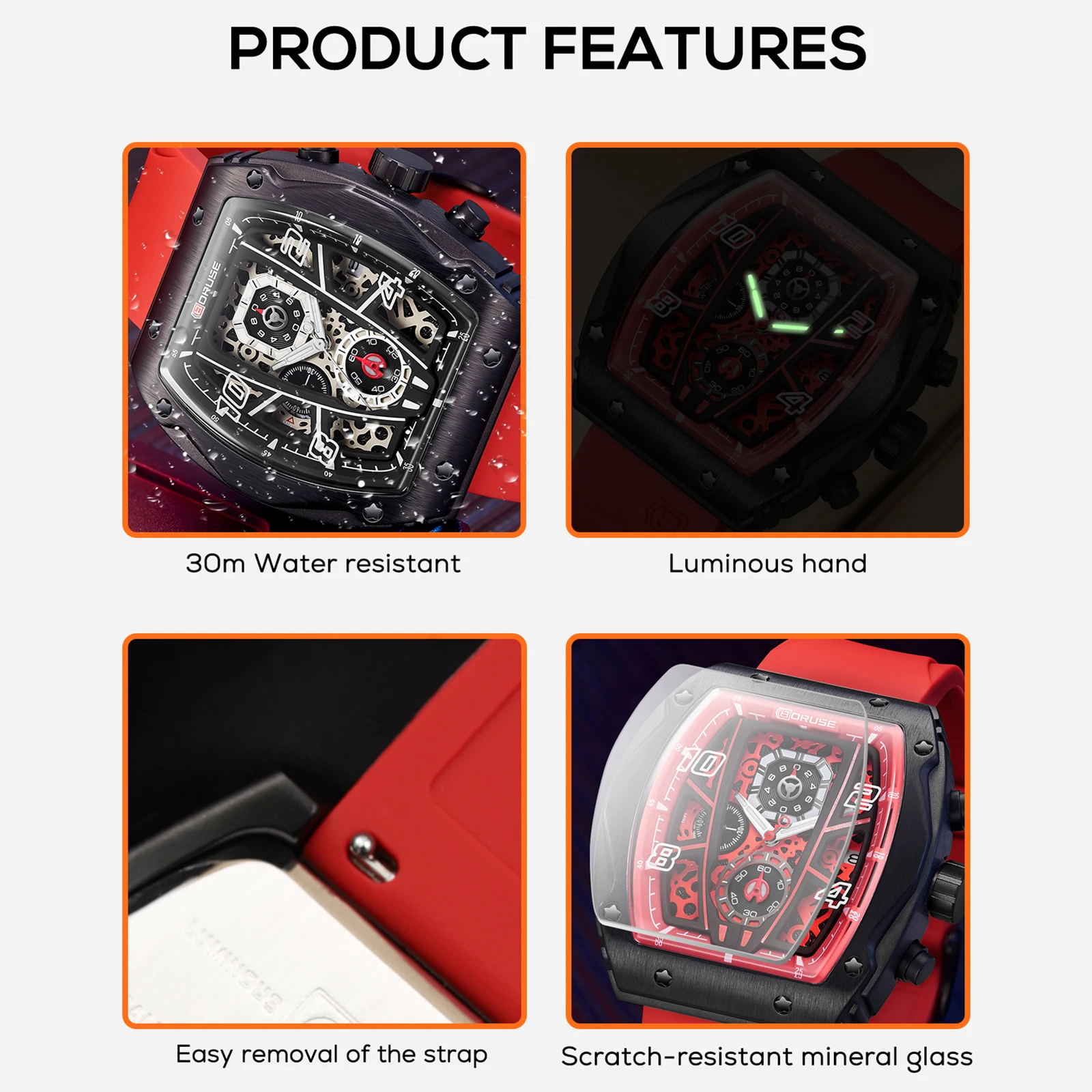 BORUSE Top Brand Mens Casual Sports Watches Business Waterproof Military Quartz Chronograph Wristwatch Montre Homme