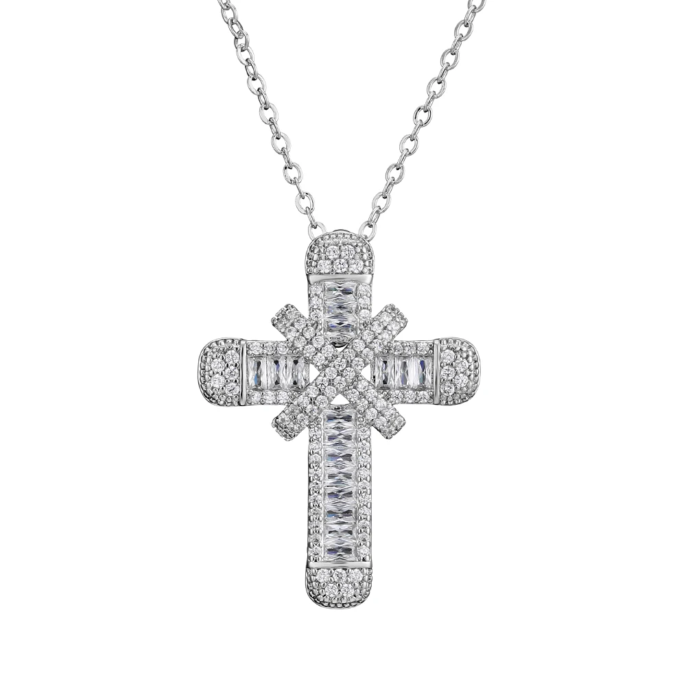 Naszyjnik z luksusowa cyrkonia krzyżem RAKOL prosty spersonalizowany piękna biżuteria na imprezę przywieszka naszyjnik pary