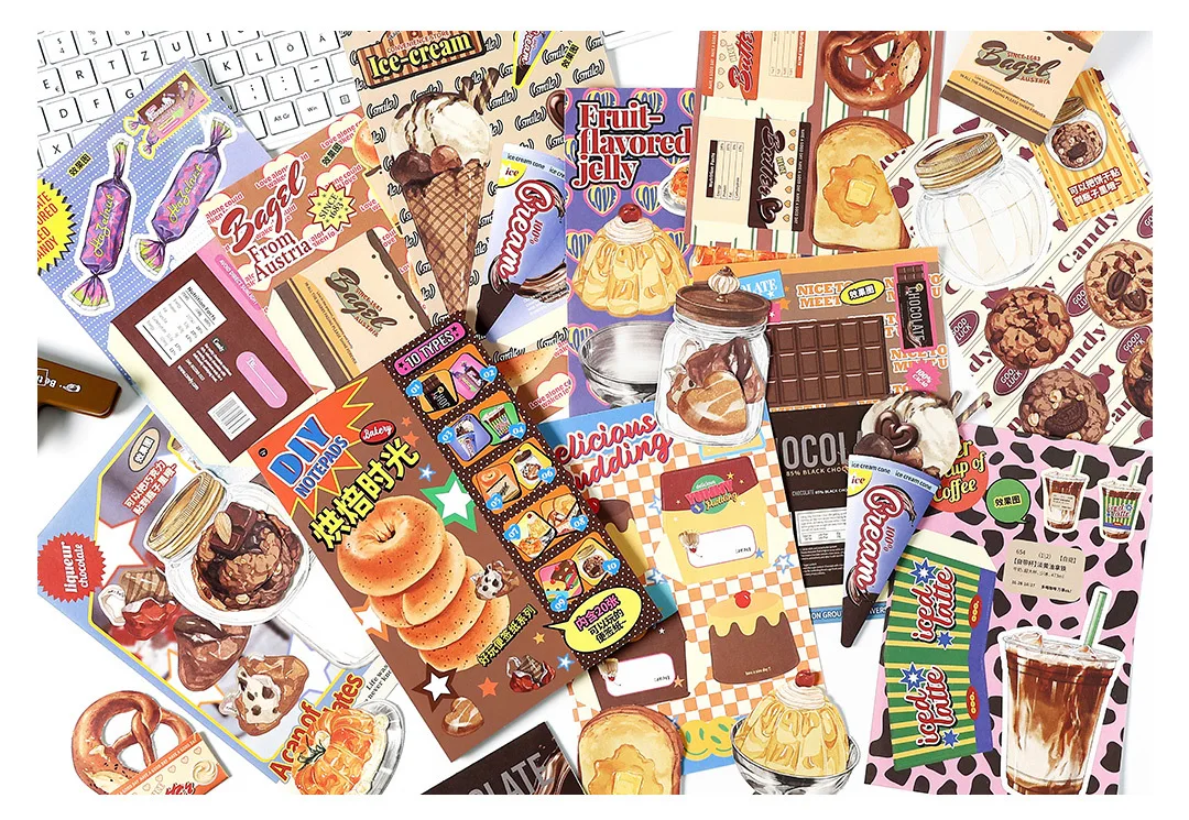 20 stücke INS Nette Snack dessert Material Papier Dekorative Schreibwaren Scrapbooking Memo Pad Tagebuch Album Label Dekorative papier – Detail 9