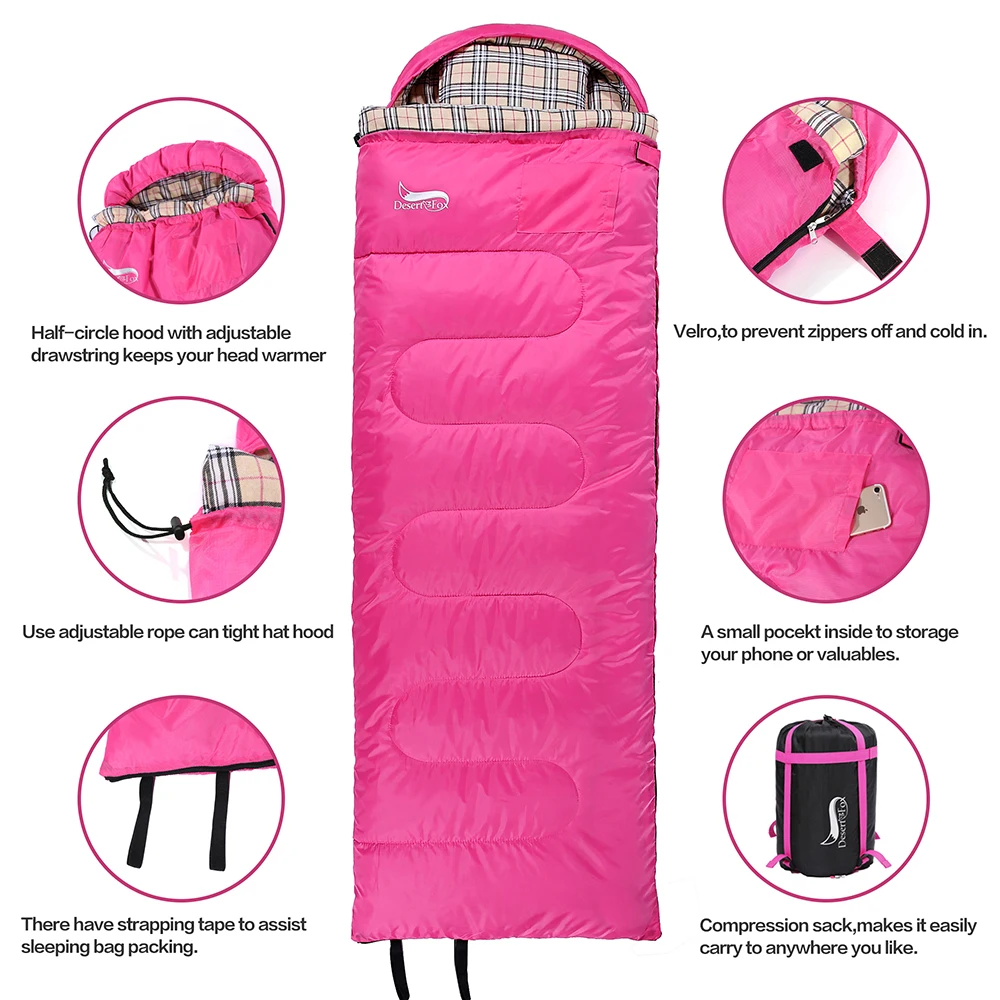 Desert Fox Flannel Sleeping Bag Pillow Adult Children Winter Camping Sleeping Bag Soft Warm Lining Hiking Backpack 220*80CM