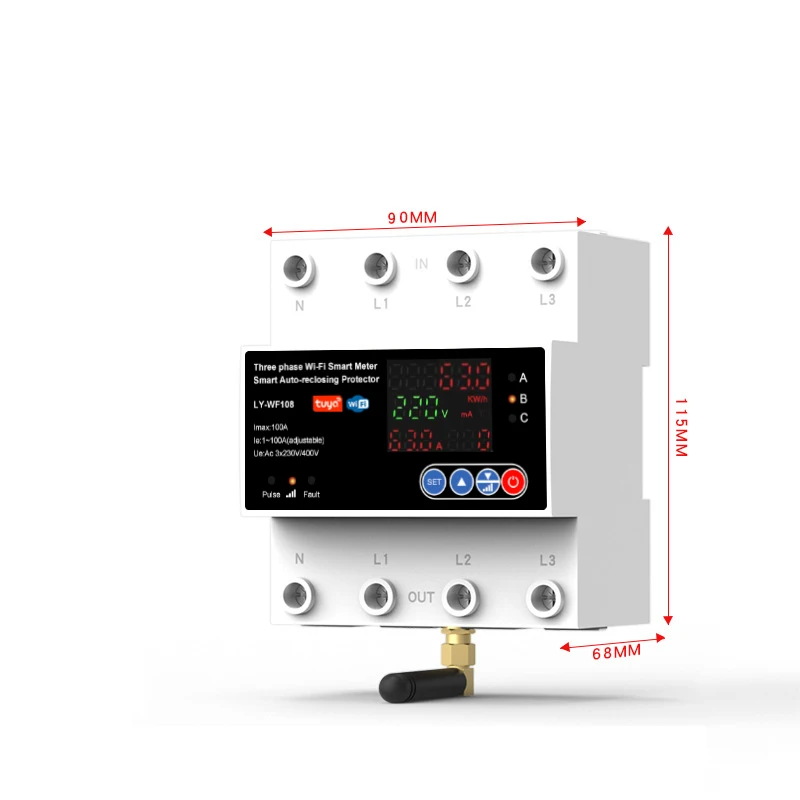 thumbnail image 2 of WiFi Automatic Reclosuring Protector Intelligent Circuit Breaker Single Phase Digital Display Reclosing Switch Adjustable Voltage Current Leakage 2 of 11