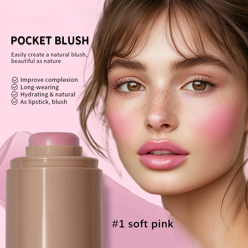 3-in-1 Blush Stick Blush Cream Rouge Makeup Blush Cheek Lip Tinted Moistured Waterproof Silky Smooth Contour blush stick,blush cream,cream blusher,facial blusher