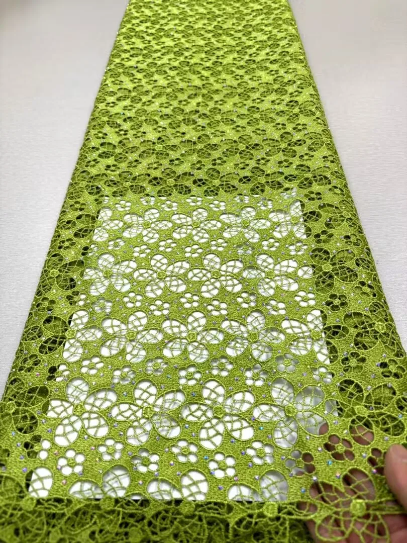 Description Picture 4 of item5Yards 2024 High Quality African Lace Fabric 100%cotton Swiss Voile Lace With Beads Nigerian Tulle Sequined Popular Dubai Style