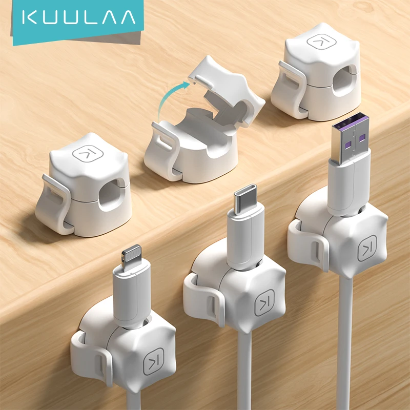 KUULAA 3/6 Pcs 케이블 클립 케이블 홀더 접착 와이어 키퍼 코드 케이블 주최자 책상 관리 아래 홈 오피스