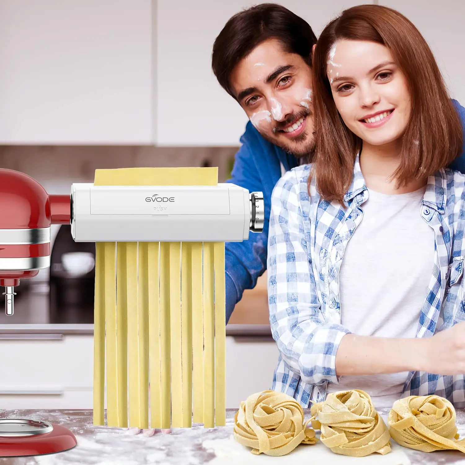 

3-1 Pasta Maker Machine Included Pasta Sheet Roller, Fettuccine Cutter,Spaghetti Cutter,Attachment for KitchenAid Stand Mixer