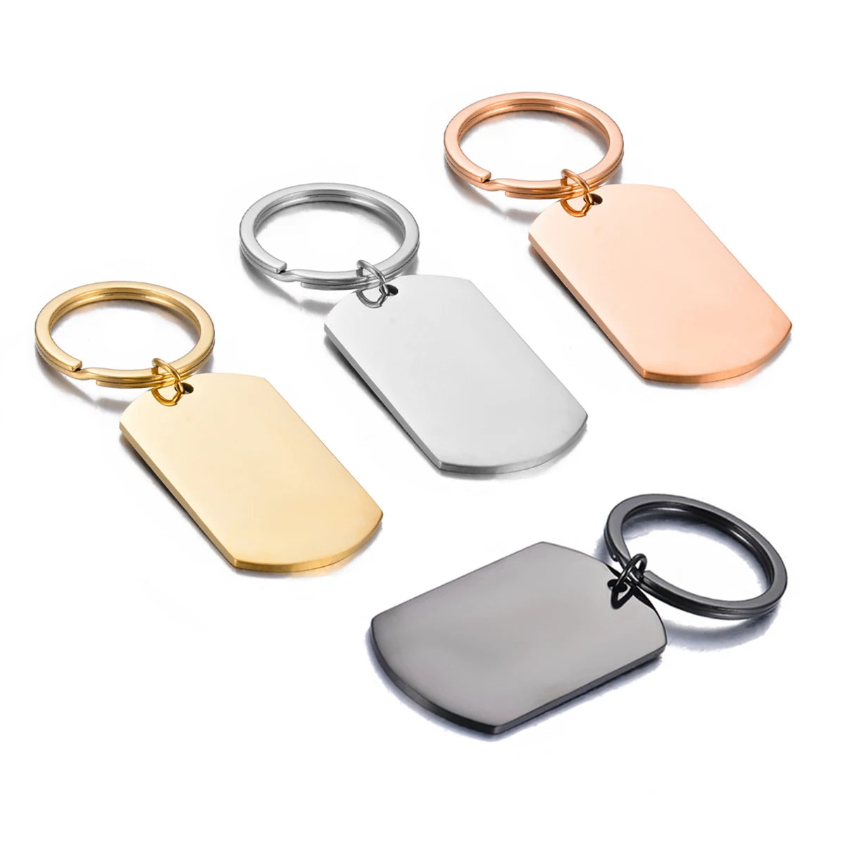 

4PCS Stainless Steel Blank Rectangle ID Tag Keychain Charm Pendants For Necklaces Custom DIY Jewelry Making Key Rings 2 Size