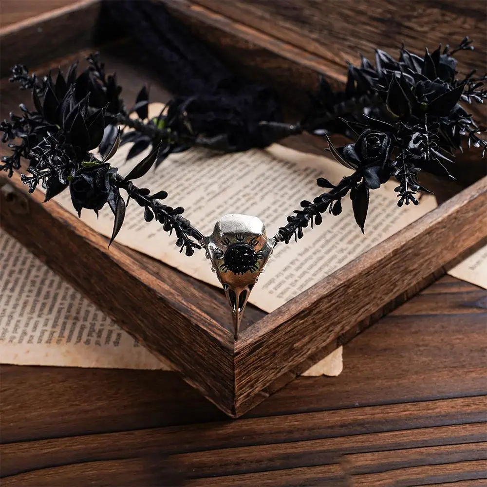 Costume Cosplay Fairy Flower Leaf Headbands Photoshoot Simulated Black Flower Antler Crown Elven Princess Tiara for Women Girls