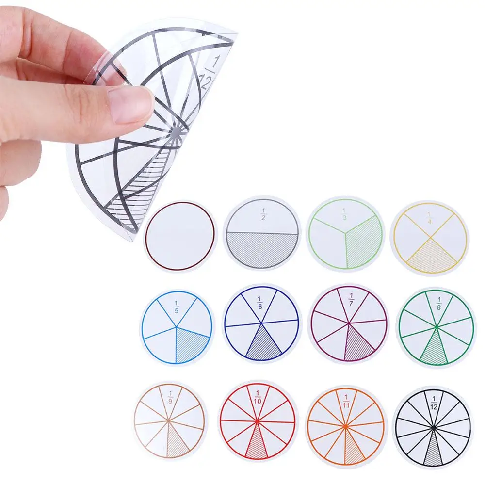 Wooden Math Teaching Toys 12pcs Fractions Mathematics Teaching Resources EVA Round Shape Fractions Instrument Montessori Educational Math Toy Learn Tool