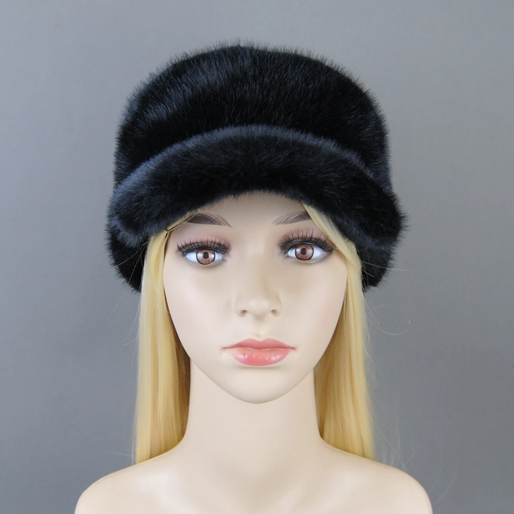 Winter Brand Artificial Faux Mink Fur Hat For Women Fluffy Luxury False hickened baseball peaked Warm Russian Visors Caps