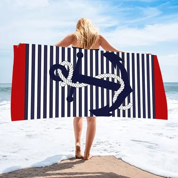 Nautical Anchor Bath Towel - Striped Design, Soft Absorbent,Perfect for Summer Relaxation,Adds Maritime Vibes to Your Beach Days 1