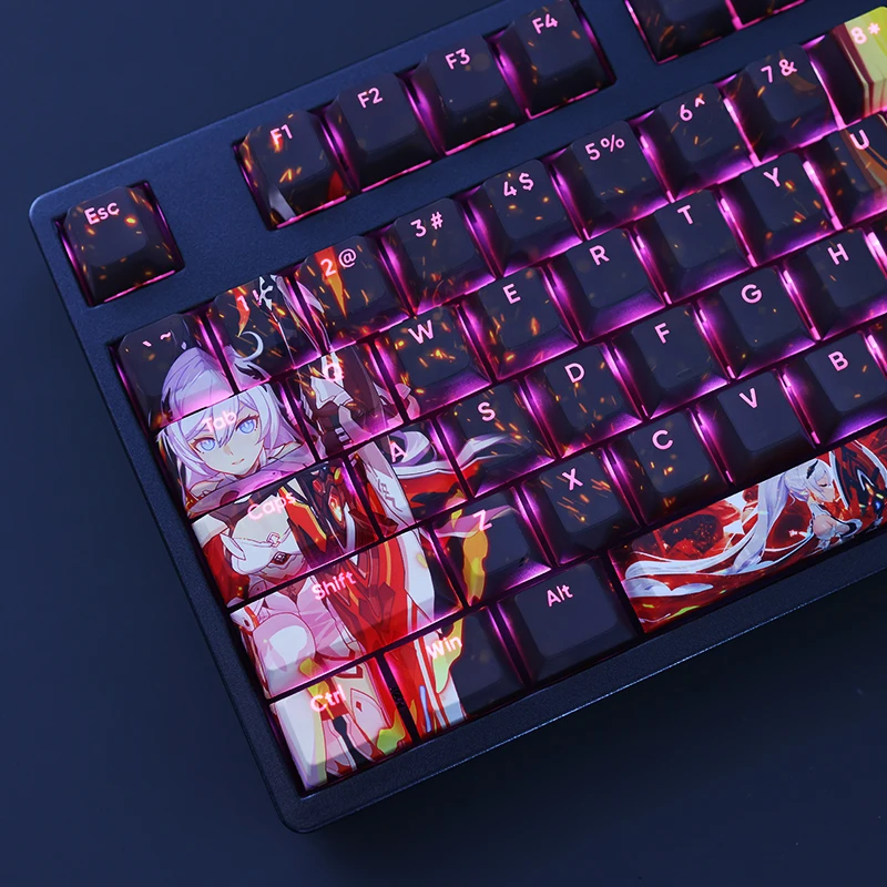Conjunto Honkai Impacto Kiana Herrscher de Flamescion Keycap Pbt Corante Sub Backlit Keycaps Gaming Key Caps para Ansi 61 87 104 108 1 - Imagem 5