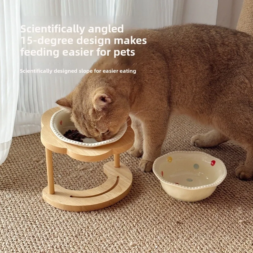 Anti Slip Ceramic Cat Bowl 15 Degree Inclined Neck Protection Cat Feeding Station Anti Overturning Elevated Dog Food Bowl